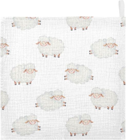 Count 11.8 11.8 Inch, 5 Pack vvfelixl Baby Washcloths Cotton Cute Curly Lamb Muslin Sheep Soft Face Towel for Newborn