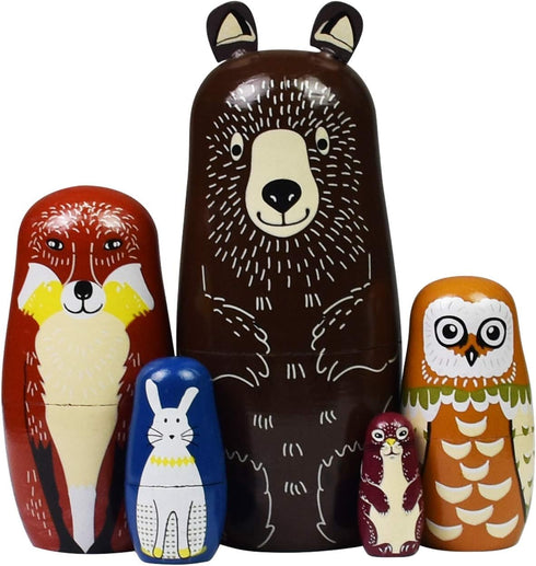 HYCLES Nesting Dolls Russian Matryoshka Wood Stacking Set for Kids, Handmade Toys for Christmas Gift