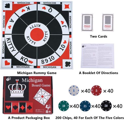 Rummy Set Rummy,Hearts 2 200 Michigan Board Game Tripoley Game Felt Mat Foldable Family Original Combination of Joker