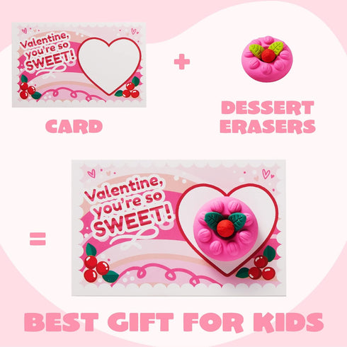 JOYIN 36 Pieces Valentines Day Gift Cards - 3D Dessert Erasers for Kid Classroom Cards, Party Favor Toy Supplies.