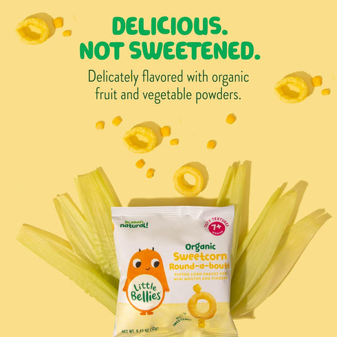 Pack 18 (Pack 18 0.42 oz Packs) Little Bellies Organic Round-a-bouts Baby Snack, Sweetcorn, of of x Individual