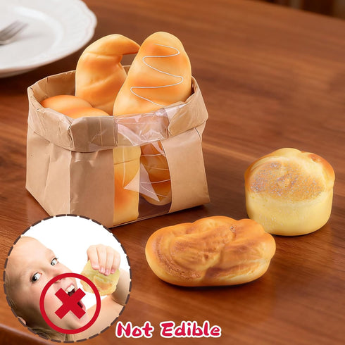 5 Anboor Pcs Bread Squishies Artificial Fake Toast Bread, Croissant,French Bread, Challah, Butter Bread Squish Toys