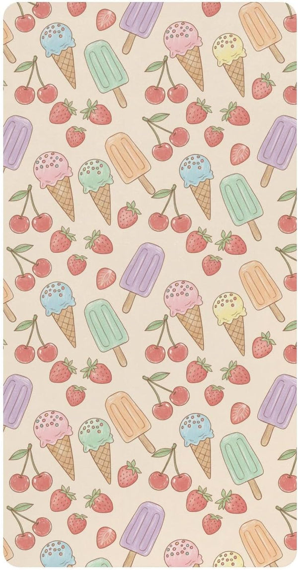 Jynexis Ice Cream Cherries Beige Pattern Baby Crib Sheets, Cotton Fitted Crib Sheet,