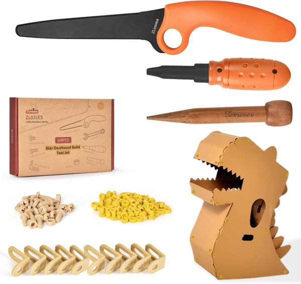 Cardboard Construction Tool Kit 163 Pieces-Educational Toys for at-Home Play + Classroom