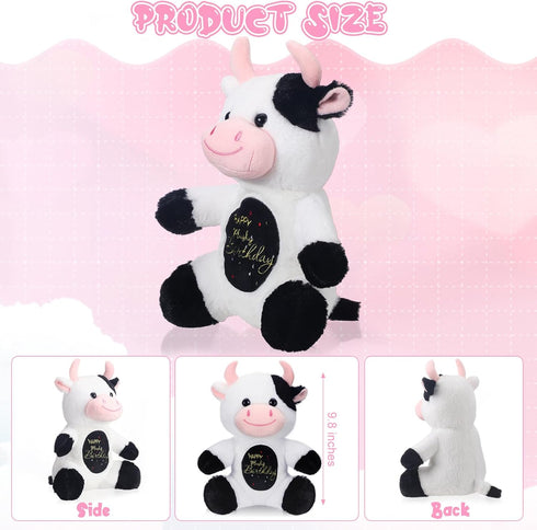 9.8" Happy Plushy Birthday Cow Toys Cow Stuffed Animals Cute Soft Birthday Cow Plush Gifts Birthday Party Decorations for Boys Girls