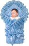 Soft Knitted Blue Newborn Swaddle Blanket with Lace Trim and Bow, Baby