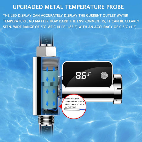 BINOXY 5~85 360Rotating Shower Thermometer Led Digital Display Baby Bath Water Thermometer Screen Celsius/Fahrenheit