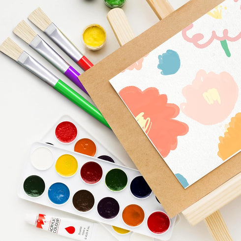 Joyooss Paint Brushes for Kids, 12 Pcs Large Round/Flat Washable No Shed Hog Bristle Toddler Paintbrushes for