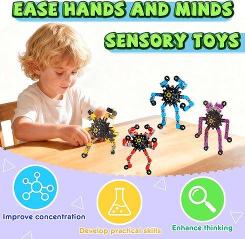 YAIUERL 20 Pack Funny Sensory Fidget Toys,Deformable Chain DIY Robot Spinners Fingertip Stress Relief Gyro Toy Birthday