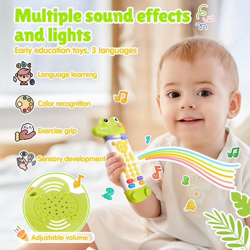 3 6 Baby Remote Control Toy, Teething Remote Control with Realistic Lights and Sounds - Languages (English, Spanish