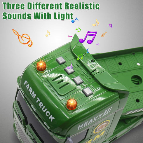 Yiwsnust 25.6 2 3-8 Large Flatbed Semi Truck, Large Farm Truck Toy with Tractors, Friction Powered Farm Transport Truck