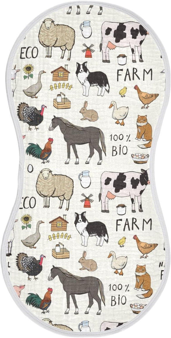 Farm Animals Muslin Baby Burp Cloths, Super Absorbent Soft Cotton Burping Rags Set for Boys & Girls, 1 Pack