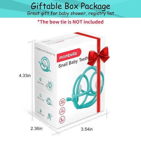 Mombella Teething Toys 6-12 Months - 2 in 1 Snail Baby Teether & Rattle Toys, BPA FREE (Teal)