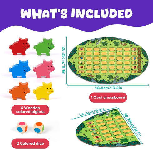 SkilLify 3-7, 2-6 Run Piggy Cooperative Board Game, Adorable Family Dice Game for Kids Ages Color Matching Board Game
