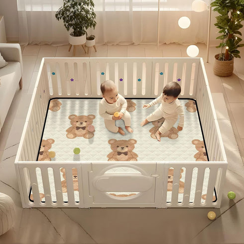GOODOLD 50x50 Inch Cute Teddy Bear Baby Play Mat One-Piece Soft Crawling Mat Waterproof Playmat with Non-Slip Bottom