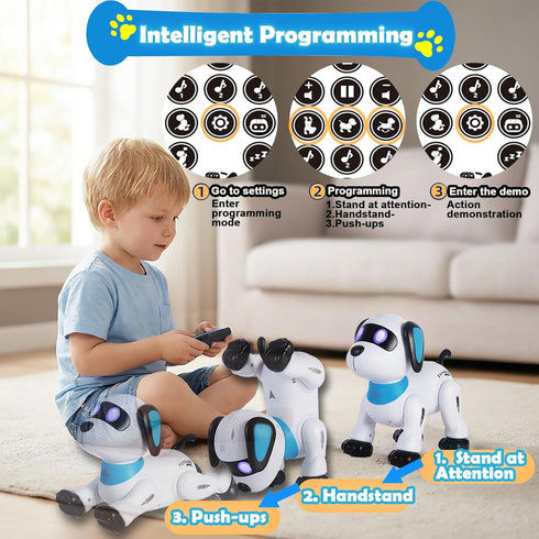 Programmable 3+, yiman Remote Control Robot Dog Toy Smart Robot Dog for Kids Interactive Dancing & Sound, RC Stunt Toys