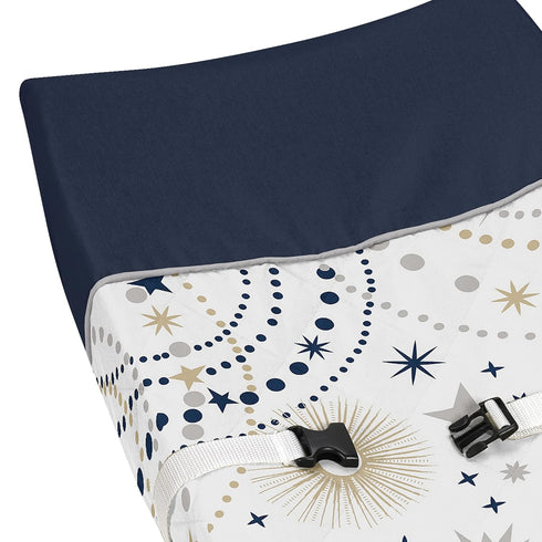 Sweet Jojo Designs Star and Moon Boy or Girl Baby Nursery Changing Pad Cover - Navy Blue, Gold, and Grey Celestial Sky