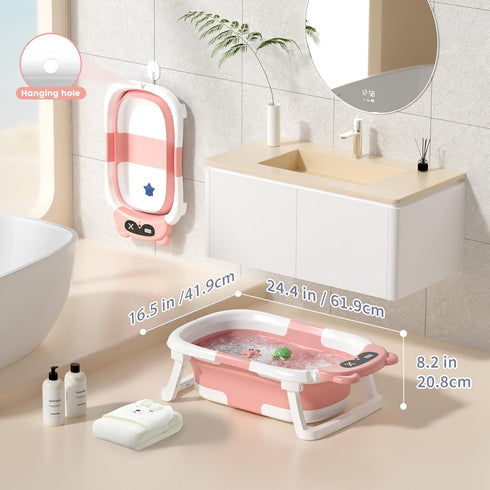(0-18 Collapsible Baby Bathtub for Newborn to Toddler Months) - Foldable Baby Bath Tub with Soft Towel, Newborn& Infant