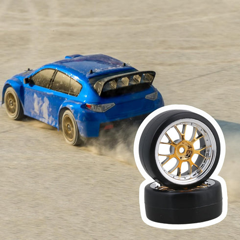 4PCS Plastic RC1:10 On-Road Racing Car Drift Smooth Tire & Y-Shaped Plated Yellow Wheels