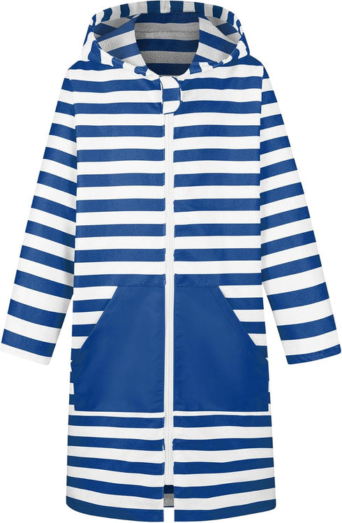 Kids' Hooded Towel Poncho with Zipper - Stylish Beach Cover-Up for Boys & Girls