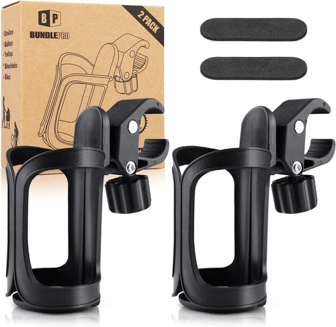 Universal Stroller Cup Holders, Pack of 2 Adjustable Pram Bottle Organizer for Bikes, Trolleys, Walkers, Wheelchairs