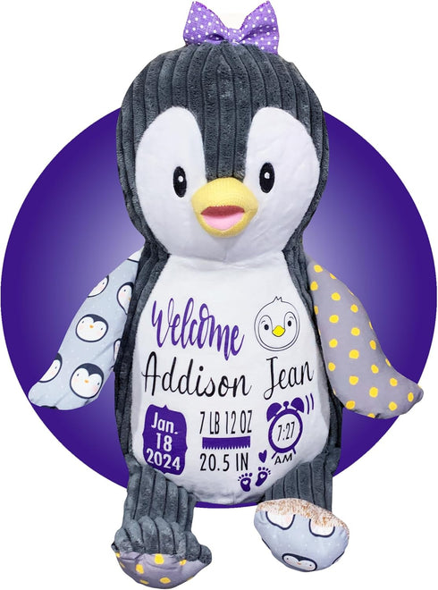 Personalized Baby Stats Penguin Plushie - Birth Announcement Stuffed Animals - Personalized Baby Keepsake Birth