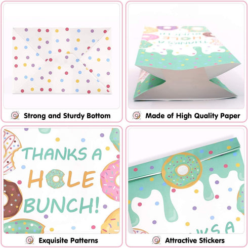 Levfla 24 PCS Donut Candy Bags with Sprinkles, Sweet Doughnut Favor Ideas for Kids Birthday Party Supplies