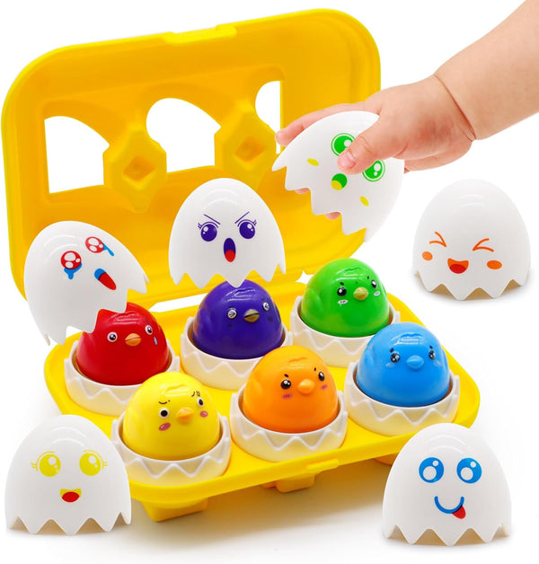 MOONTOY Montessori Hide & Squeak Chicken Egg Toys, Educational Learning Toys for Toddlers 1-3, Color Sorting Baby Chick