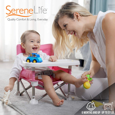 SereneLife Baby Seat Booster -Space Saver Toddler Booster Seat - Portable Pop and open Sit Folding Booster Feeding