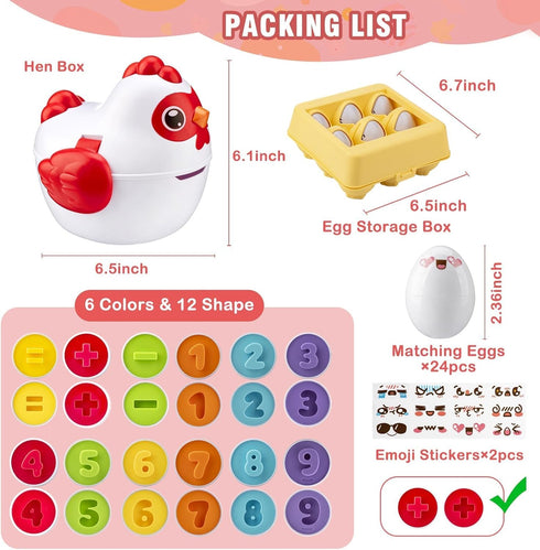 24-Piece VROGTIK Easter Egg Matching Game, Easter Basket Stuffers for Kids, Color Shape Number Recognition Educational
