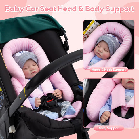 3 Infant Car Seat Insert with Shoulder & Crocth Covers, Thickened Carseat Head and Body Support for Infant, Reversible