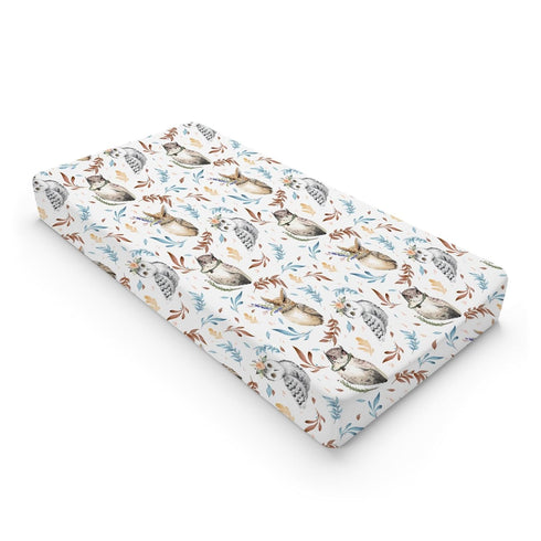 Watercolor Owl Flowers Leaves Changing Pad Cover, Cute Owl Birds Floral Changing Table Cover Sheets for Boys Girls