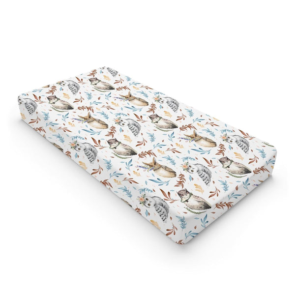 Watercolor Owl Flowers Leaves Changing Pad Cover, Cute Owl Birds Floral Changing Table Cover Sheets for Boys Girls