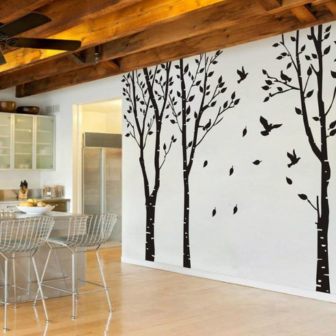 MairGwall Set 3 of Birch Trees with Flying Birds Wall Stickers - Beautiful Tree Wall Decal Vinyl Wall Art Decor