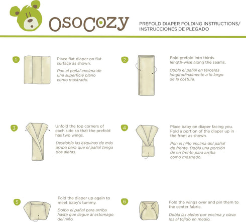 OsoCozy 100% Unbleached Prefold Cloth Diapers Cotton, Durable, Soft, Absorbent, Sustainable & Economical - dims, Fits