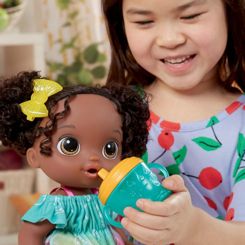 Baby Alive Fruity Sips Doll, Lime, 12-inch Baby Doll Set with Drinks & Wets, Pretend Juicer for Kids