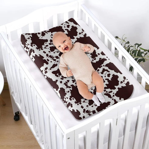 32x16 Brown Cow Print Changing Pad Cover for Baby Girls Boys Soft Breathable Diaper Changing Pad Cover with Elastic