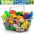 55 Set 1-3 4-8, Pcs Grocery Store Pretend Play Food with Shopping Basket for Kids Toddlers Kids Play Kitchen
