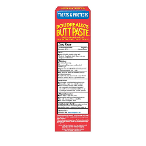 4 oz Boudreauxs Butt Paste Max Strength Diaper Rash Cream for Baby, Ointment With Zinc Oxide, Tube