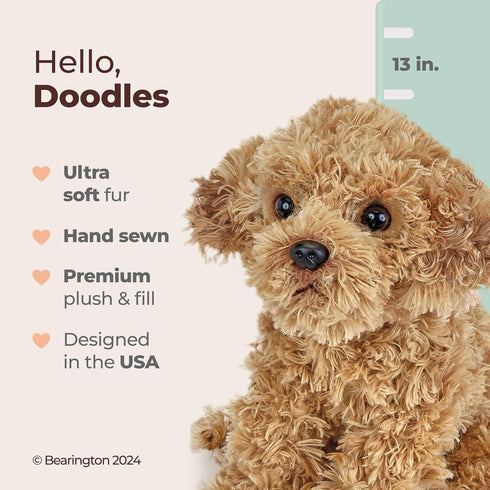 Bearington Dog Stuffed Animal - Realistic Plush Goldendoodle Labradoodle Dog Toy - Caramel 14 Inch