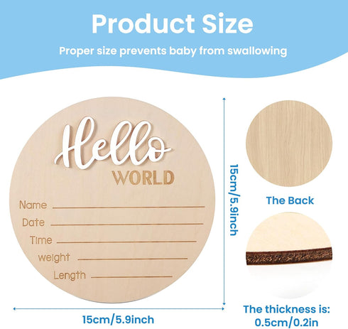 Xyndrella 5.9 Inch 3D Baby Announcement Sign with Pen, Wooden Hello World Newborn Sign for Hospital, Birth Announcement