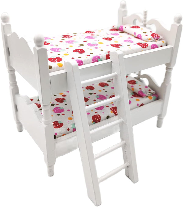 1:12 Wooden Dollhouse Miniature Loft Bed with Ladder, Kids Children's Bedroom Bunk Bed Play Toy Decor