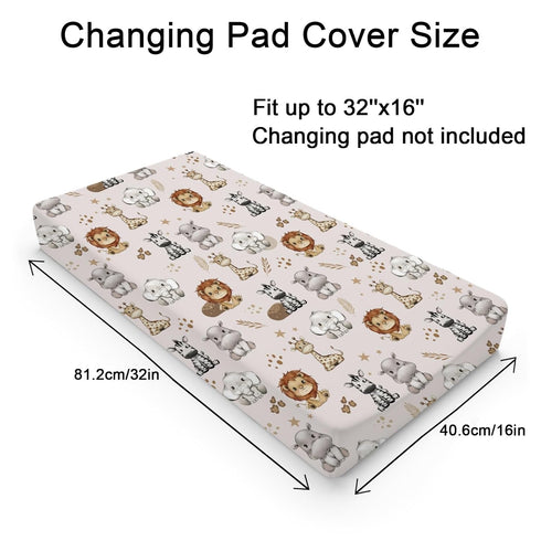 African Jungle Safari Animals Changing Pad Covers, Lion Elephant Giraffe Zebra Design for Baby Boys and Girls 32''x16''