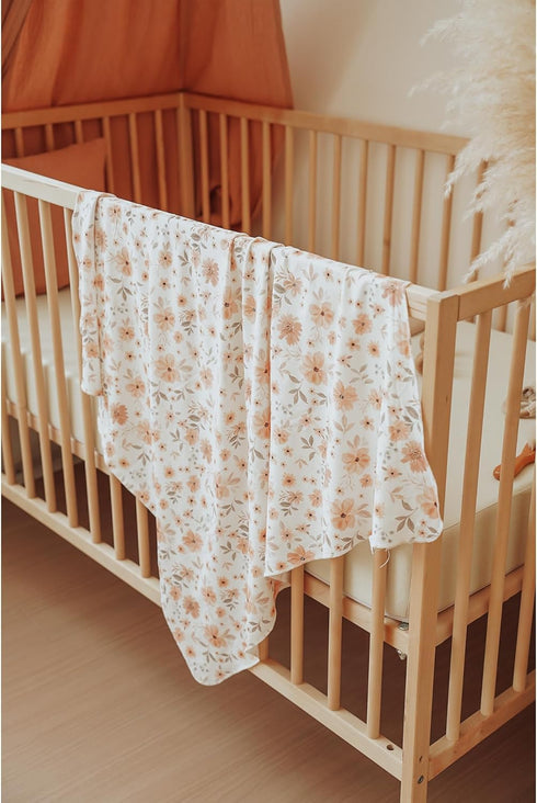 Konssy Baby Girl Newborn Receiving Blanket with Matching Headband and Beanie Set, Floral Print Nursery Swaddle Wrap