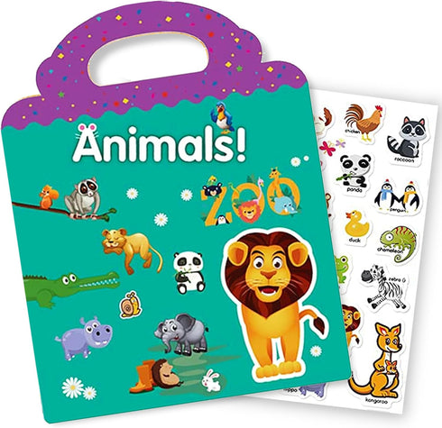 Reusable Sticker Book for Kids, Animal Stickers Activity Books, Educational Travel Toys for Toddler Girls Boys