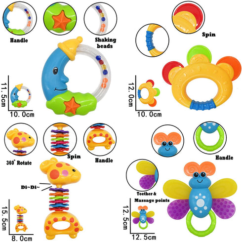 AIVIAI 0-6 0-3 Set Set (11pcs) Baby Toys Months Infant Toys Months Infant Rattles Baby Rattle Teether Toy with Storage