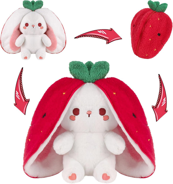 MIAODAM Easter Strawberry Bunny Plush Toy- Cute Soft Huggable Stuffed Animal for