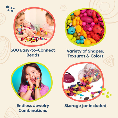 B. toys – Pop Arty! 500 Pcs Jewelry Making Kit – Creative Pop Snap Bead Set for Kids – DIY Craft Necklaces, Rings,