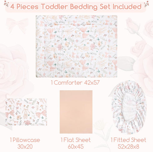 4 Set, Sets GFU Piece Toddler Bedding Ultra Soft and Breathable Toddler Comforter for Girls Includes Quilted Comforter