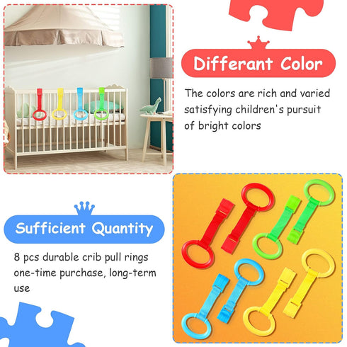 Sumind 8 Pieces Baby Pull Up Rings - Playpen Crib Pull Ring for Baby Walking Exercises and Practice